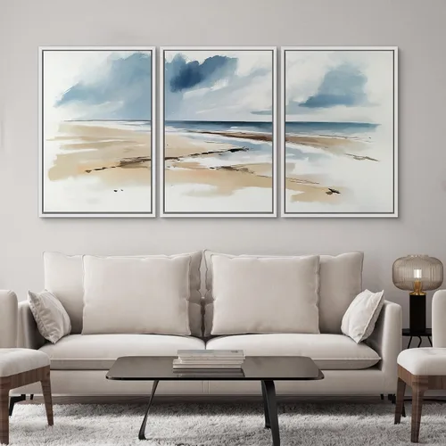 Miniatura 678 de SIGNWIN Lienzo enmarcado para pared, arte con pinceladas de flujo neutro en tonos beige abstractos, ilustraciones, arte moderno, decorativo