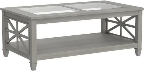 Miniatura 5 de LEEMTORIG KFZ-1318-AN - Mesa de centro de madera maciza de cristal con almacenamiento, mesa de centro de madera rústica para sala de estar