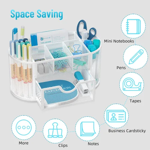 Miniatura 5 de SUPEASY Organizador de escritorio de malla, accesorios de escritorio y organizadores de espacio de trabajo con cajones, soporte para lápices