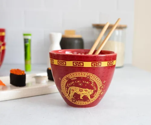 Miniatura 6 de Year Of The Tiger - Juego de vajilla de cerámica del zodiaco chino Incluye cuenco de fideos ramen de 16 onzas y palillos de madera Juego
