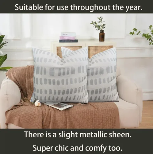Miniatura 3 de AmaZulu - Funda de almohada decorativa geométrica metálica con estampado plateado, 1 unidad, mezcla de lino natural de 20 x 20 pulgadas, funda
