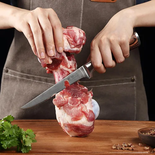 Miniatura 5 de Wakoli EDIB - Cuchillo deshuesador de damasco, hoja de precisión de 5.7 pulgadas, cuchillo de cocina profesional con núcleo VG10, mango ergonómico