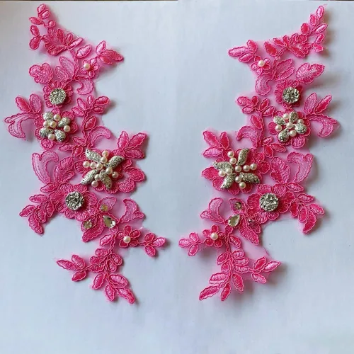 Miniatura 17 de Parches de tela de encaje fino bordados con diamantes de imitación bordados, decoración de vestido para coser en lentejuelas cuentas, accesorio