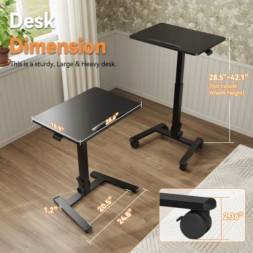 Monomi Mobile Folding Desk 25.6 Inch, Small Sit-Stand Height Adjustable Rolling Laptop Desk, Space-Saving Portable Desk with Wheels for Home Office