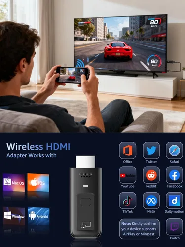 Miniatura 8 de Adaptador Dongle de Pantalla HDMI Inalámbrico, Decodificación 4K 1080P@60Hz HDMI Inalámbrico Plug & Play Extensor para Smartphone Laptop a