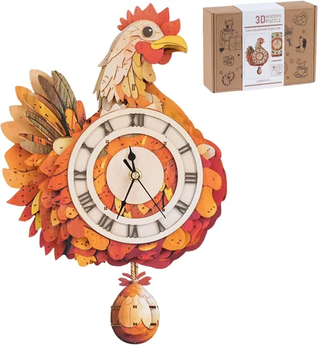 Miniatura 11 de Rompecabezas de madera 3D para adultos, kit de modelo de reloj de dragón azul con péndulo, rompecabezas 3D para adultos, kit de reloj de pared DIY