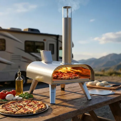 Miniatura 4 de BIG HORN Horno de pizza multicombustible de 12 pulgadas para exteriores que alcanza hasta 1110 ℉ - Compatible con madera, gas y electricidad 3 en 1