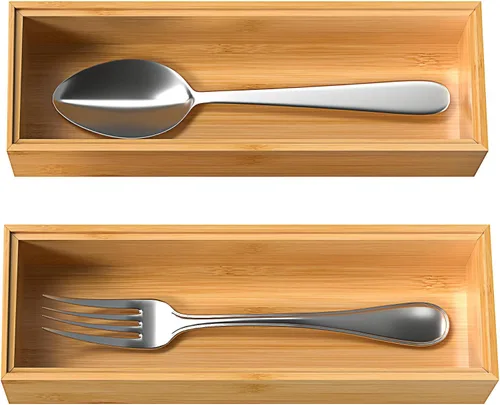 Miniatura 7 de VeyFey Bandeja de cubiertos para cajón, organizador apilable de bambú para cajones de cocina, 9 x 3 x 2 pulgadas, juego de 2