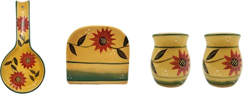 Miniatura 14 de ACK Ceramic Tuscany Roamer Rooster - Juego de 4 estufas de cerámica pintadas a mano, coctelera y salera, servilletero y soporte para cuchara, Roamer
