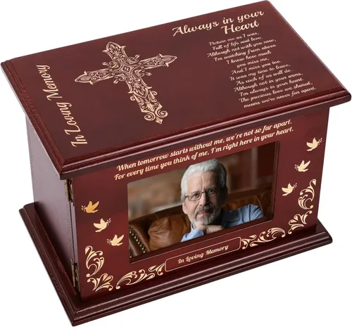 Miniatura 9 de Urnas de cremación para cenizas humanas adultas masculinas o femeninas, urnas funerarias para cenizas con marco de fotos, caja de recuerdo de madera