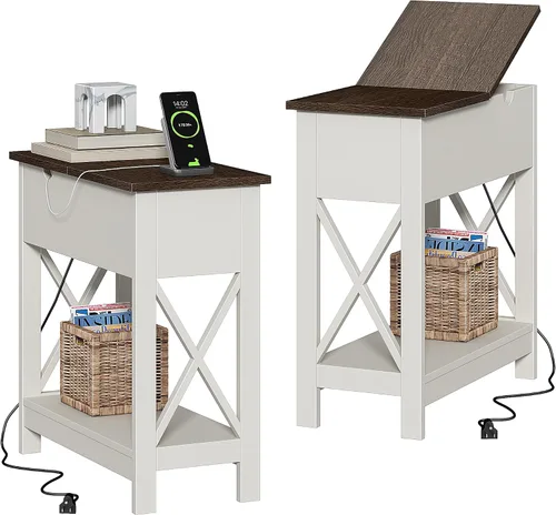 Miniatura 10 de ChooChoo - Mesa auxiliar con estación de carga; mesa auxiliar estrecha con puertos USB y tomas de corriente para espacios pequeños; mesita de noche