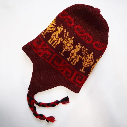 Miniatura 5 de Gorro de invierno con mezcla de lana de alpaca Chullo Peruano Inca Diseño Reversible con orejeras. Gorro de tamaño mediano, Unisex
