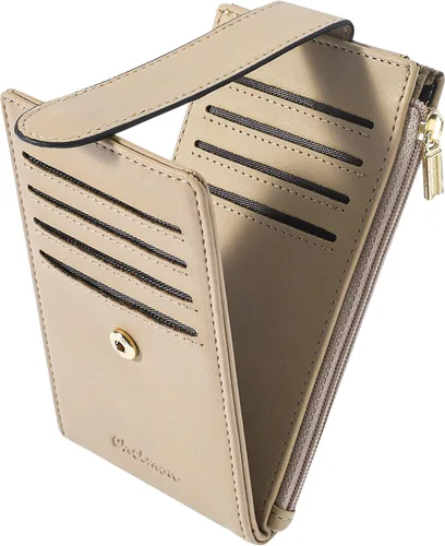 Miniatura 25 de Chelmon Cartera de mujer delgada con bloqueo RFID, billetera plegable con varios compartimientos para tarjetas con bolsillo con cremallera, Beige