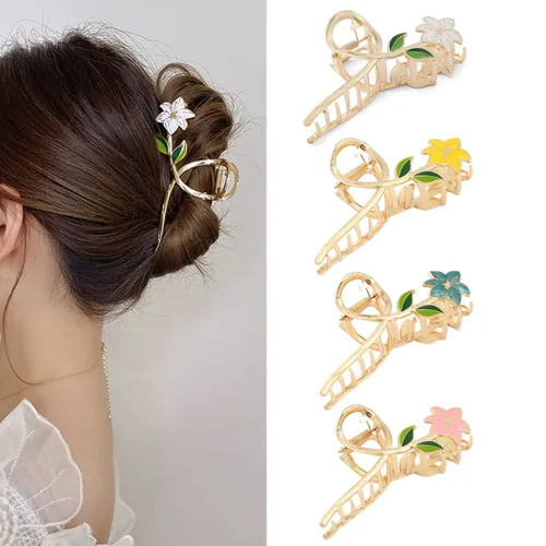 Pinzas para el cabello de flores, de metal, grandes, antideslizantes, de sujeción fuerte, pasadores para el cabello floral, accesorios para el