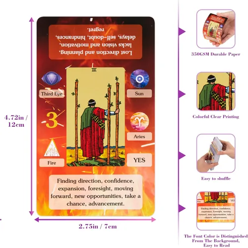 Miniatura 6 de BWTY - Juego de cartas de tarot con libro guía y 7 cartas de chakras. Tarot de aprendizaje para principiantes con significados en ellas, palabras Oro