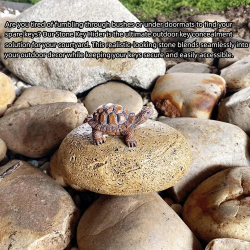 Miniatura 4 de Turtle Rock Key Hider - Caja de llaves oculta para exteriores, resistente a la intemperie, estatua de jardín de resina con compartimento secreto