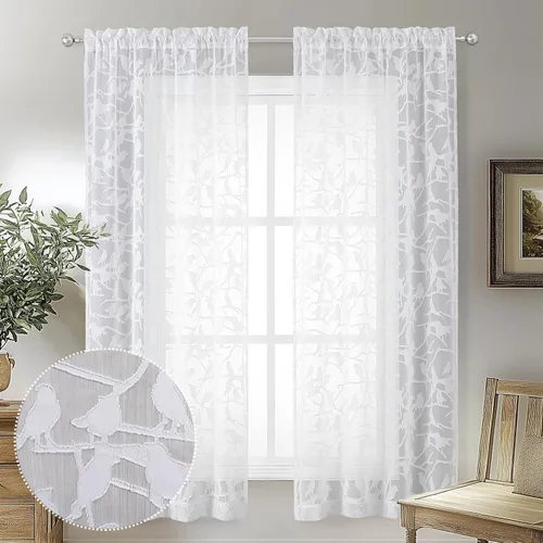 Miniatura 28 de OVZME Anji - 2 paneles de cortinas traslúcidas de gasa marrón de 72 pulgadas de largo para dormitorio, doble bolsillo para barra, tela ligera