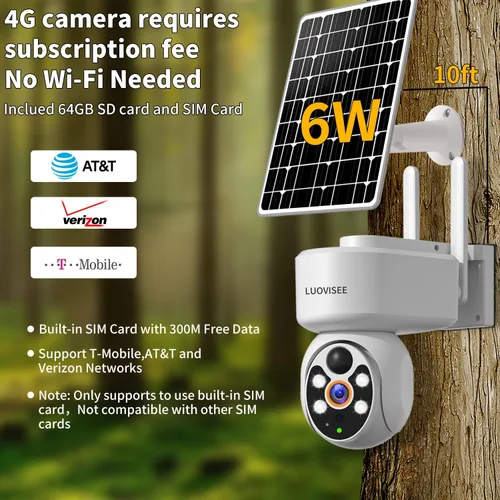 Miniatura 2 de Cámara de seguridad celular 4G inalámbrica para exteriores, cámara de seguridad solar sin WiFi, incluye tarjeta de memoria de 64 GB y tarjeta SIM