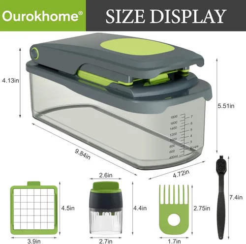Miniatura 7 de Ourokhome Cortador Picador de Cebolla con Recipiente, Cortador Manual de Alimentos con Espiral de Verduras de Mano, Rebanadora Mandolina de Verduras