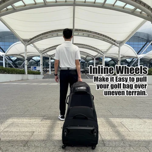 Miniatura 9 de Bolsas de viaje de golf acolchadas con ruedas, 900D Oxford resistente al desgaste, fundas de viaje plegables para palos de golf de lados suaves