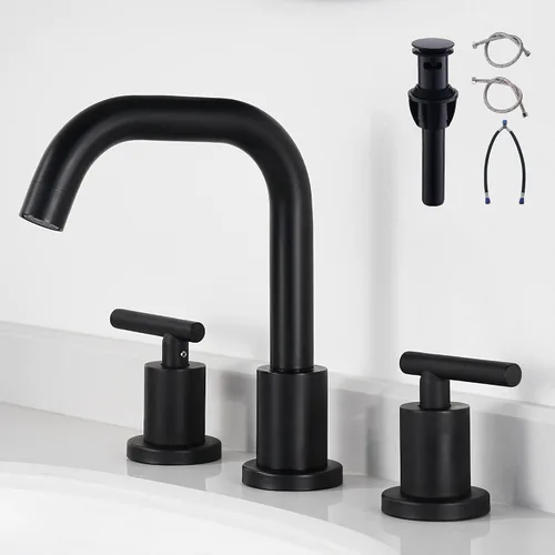 Miniatura 8 de Grifo de lavabo de baño generalizado de dos asas, grifo de tocador de 3 agujeros con drenaje emergente y líneas de suministro de grifo cUPC, grifo