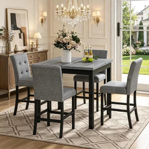 Miniatura 13 de RuiSiSi Juego de mesa de comedor de 5 piezas para 4 personas, mesa de cocina con parte superior de mármol sintético con 4 sillas tapizadas