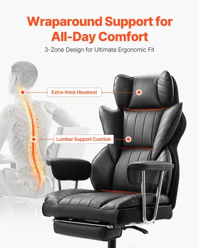 Miniatura 4 de VEVOR Silla de oficina ejecutiva con reposapiés, silla de oficina de gran tamaño de 400 libras con almohada lumbar y reposabrazos extraíbles, silla