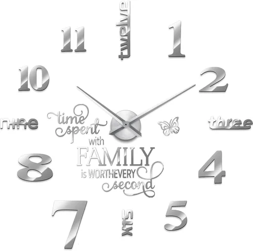 Miniatura 7 de Junkin - Reloj de pared 3D grande sin marco, moderno, para bricolaje, con citas familiares, adhesivo decorativo, kit de reloj para decoración