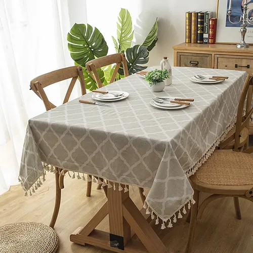 Miniatura 8 de Dinner Table Cover, 55 x 55 inch, Square, Black, Style 2, Cotton Triangle with Tassel Table Cloth for Party estilo 2