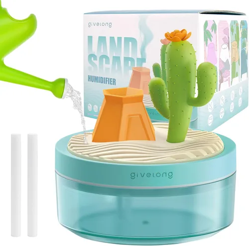 PRATIQUE Mini humidificadores portátiles de escritorio para dormitorio, humidificador pequeño con paisaje de cactus, silencioso, niebla fría,