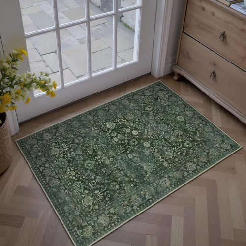 Miniatura 92 de HUGEAR 8x10 Alfombras lavables a máquina color marrón para pasillo, alfombra grande de área interior, alfombra de acento floral, alfombra de pelo
