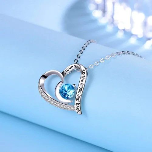 Miniatura 8 de Joyería para el día de San Valentín para mujer collar de plata de ley 925 piedras de nacimiento de amatista y aguamarina para esposa mamá regalos