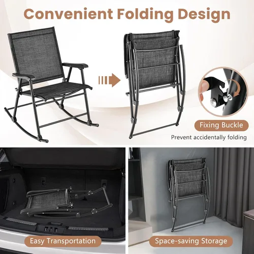 Miniatura 6 de Tangkula Juego de 2 mecedoras plegables para patio con tela de asiento transpirable y marco de metal resistente, movimiento mecedor suave, balancín