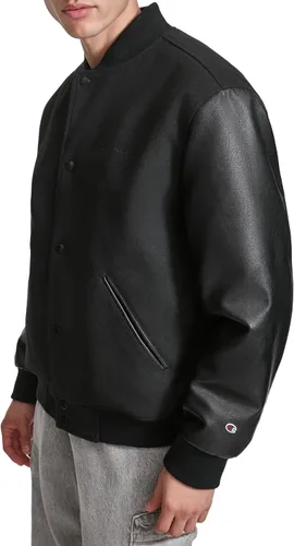 Miniatura 3 de Champion Men's Letterman Varsity Bomber Jacket With Faux Leather Sleeves