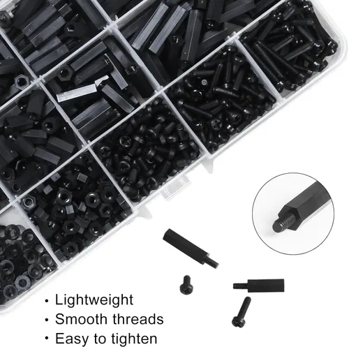 Miniatura 5 de 600 piezas M3 macho hembra separadores hexagonales de nailon tornillos tuercas, kit surtido de separadores y tornillos para placa base, pilar