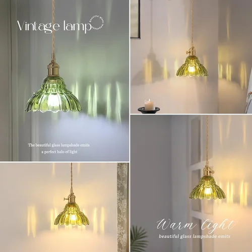 Miniatura 7 de Shenmoyl Aplique de Pared Vintage con Pantalla de Cristal con Patrón de Lirio de los Valles Verde, Cadena Ajustable, Luz de Pared Montada Retro
