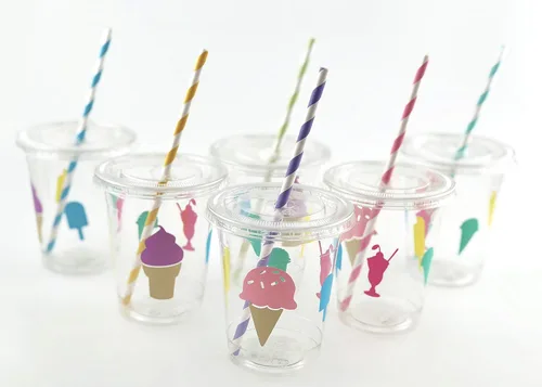 Miniatura 4 de Copas de fiesta de cumpleaños de helado de 12 onzas con tapas desechables de plástico (12 unidades)