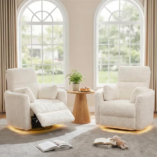Miniatura 10 de HUSFU Silla reclinable giratoria eléctrica, silla mecedora para habitación del bebé para adultos con luz nocturna y puertos USB y tipo C, cómodas