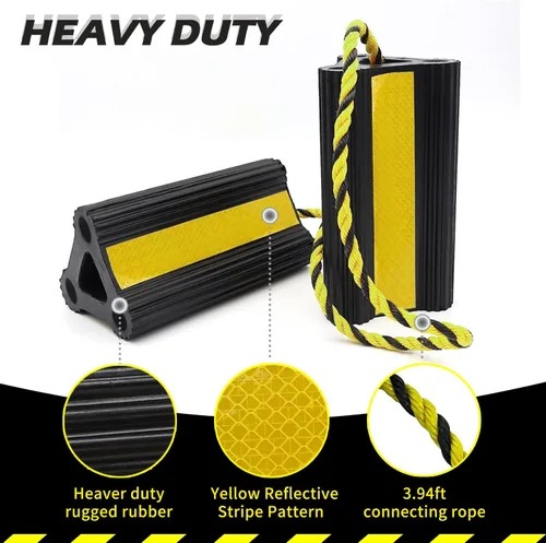 Miniatura 3 de Cuñas de rueda para remolque de RV, caravana, camión, coche, resistentes de uso sencillo, goma con cordón y cinta reflectante amarilla, accesorio