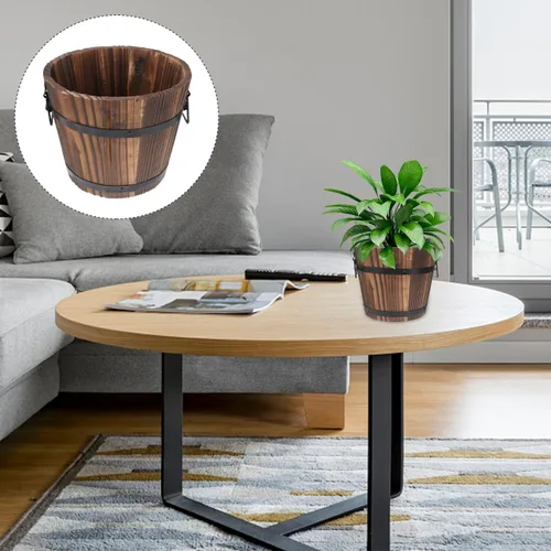 Miniatura 3 de Maceta de barril de madera, maceta rústica para uso en interiores y exteriores con agujeros de drenaje, maceta marrón de 7 pulgadas para plantas