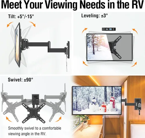 Miniatura 4 de ELIVED Soporte de pared para TV con cerradura para RV para la mayoría de televisores de 13 a 43 pulgadas, soporte de pared para TV con giro