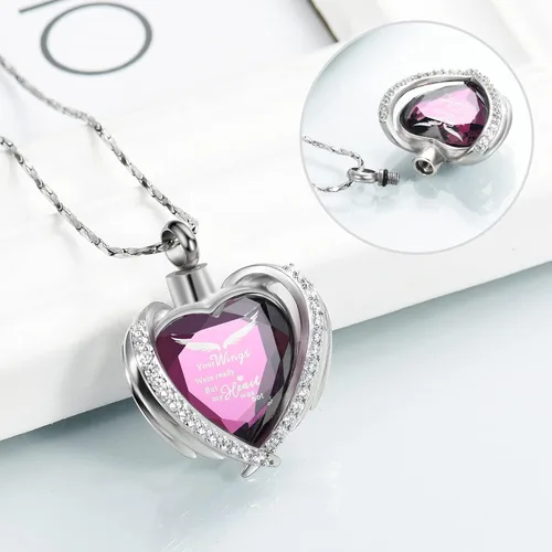 Miniatura 4 de Imrsanl Joyería de cremación con dije de urna de corazón de ala de ángel para mujer, urnas de cristales para cenizas humanas, medallón