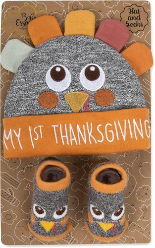 Miniatura 4 de Calcetines y sombreros o diademas para bebés con lazos para Halloween y Acción de Gracias edades de 0 a 6 meses de edad conjuntos de 2 piezas
