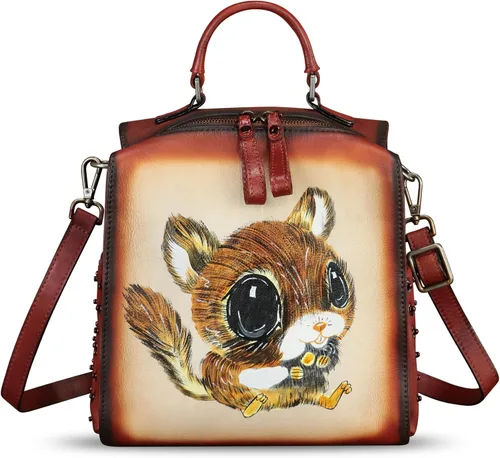 Bolso cruzado de cuero genuino para mujer, bolso cruzado pintado a mano, bolso cruzado con asa superior, mochila convertible hecha a mano