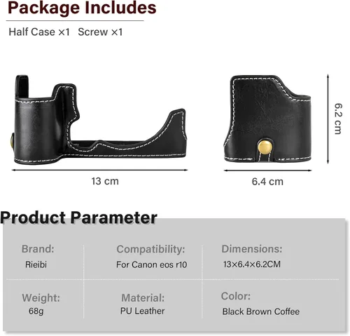 Miniatura 6 de Rieibi Funda EOS R10 - Media funda de piel sintética de calidad para cámara sin espejo Canon EOS R10 - Negro