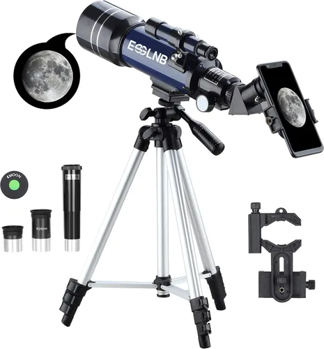 ESSLNB - Telescopio para adultos, telescopio refractor de apertura de 70 mm (15X-180X) para principiantes de astronomía, telescopio portátil de