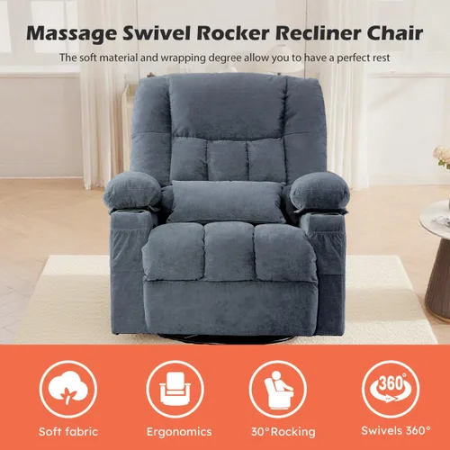 Miniatura 6 de Silla reclinable con portavasos para sala de estar, reclinable manual de tamaño grande con asiento individual, ergonómico, bolsillo lateral