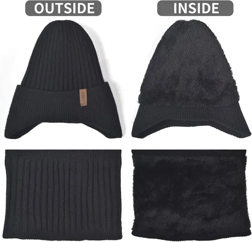 Miniatura 5 de Gorro de invierno para hombre, guantes para pantalla táctil, calentador de cuello 3 en 1, conjunto con forro polar