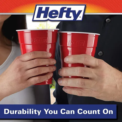 Miniatura 4 de Hefty Vasos fríos de plástico desechables de fácil agarre, vasos de bebidas duraderas para refrescos, jugos y bebidas frías, vasos de plástico rojo