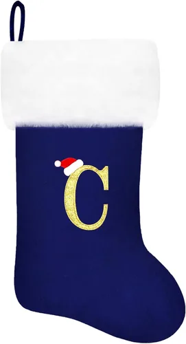 Miniatura 104 de Calcetines de Navidad bordados de 20 pulgadas con monograma, terciopelo negro con puño de felpa blanca supersuave, adornos clásicos para decoración